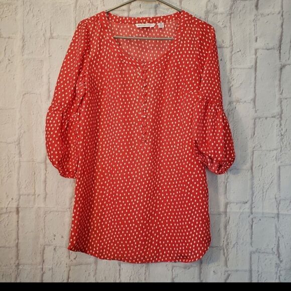ISAAC MIZRAHI LIVE Red/White Blouse - Picture 1 of 6